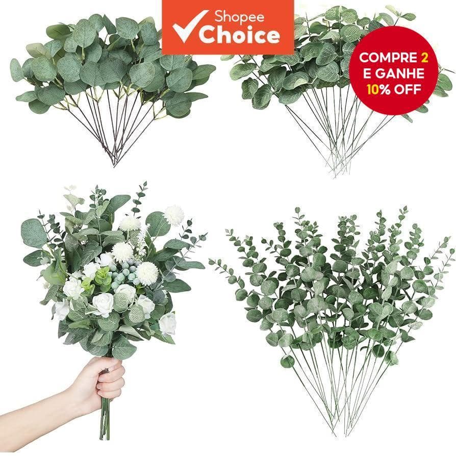 15pcs Folha De Eucalipto Artificial Para Noiva Arranjo Floral De Vaso De Decoração De Casamento Em Casa