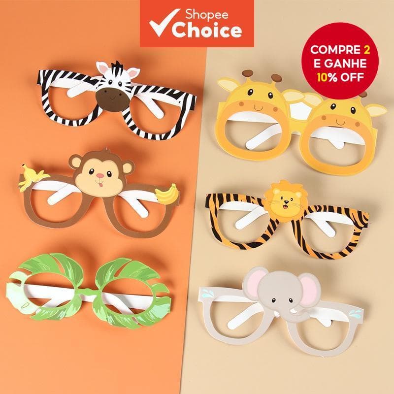 6pcs/set Carton Funny Kids Paperglasses Safari Tema Máscaras de Papel para Festa e Aniversário