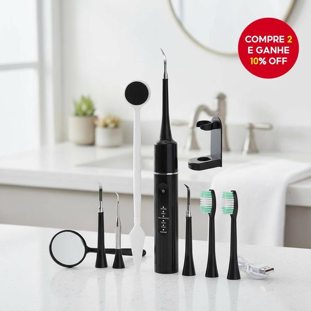  Escova de Dentes Elétrica 2 em 1 para Limpeza Dentária e Remoção de Tártaro, 5 Modos, 2 Cabeças Substituíveis.