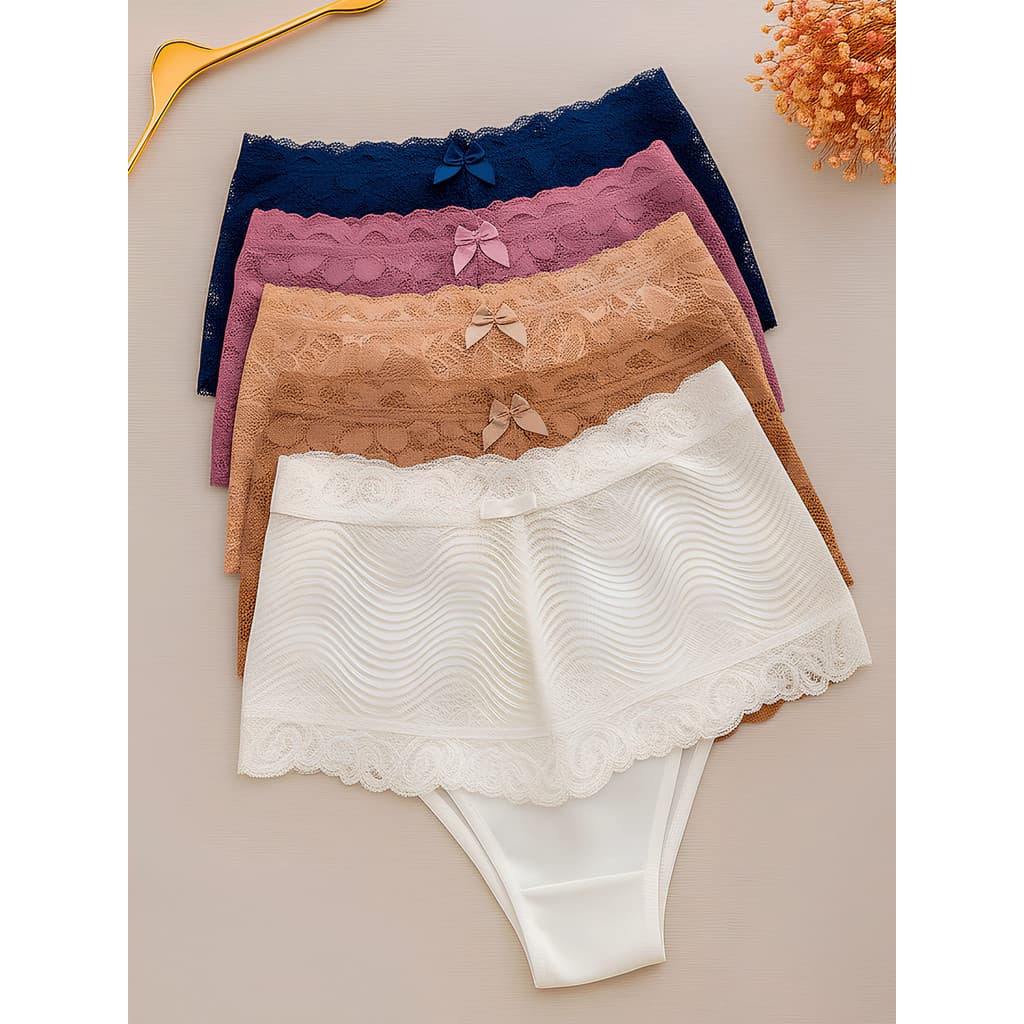 Kit 5 Calcinha Cinta de Renda Cintura Alta Poliamida Segura Barriga