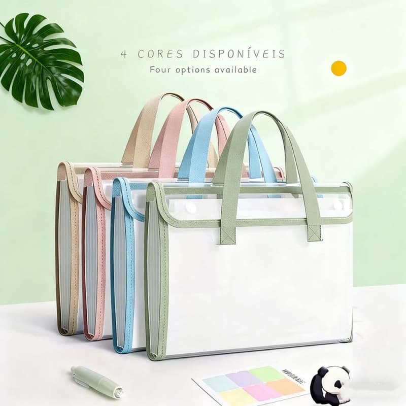 Pasta Organizadora Multifuncional com Alça - 4 Cores, Impermeável e com 13 Compartimentos para Documentos