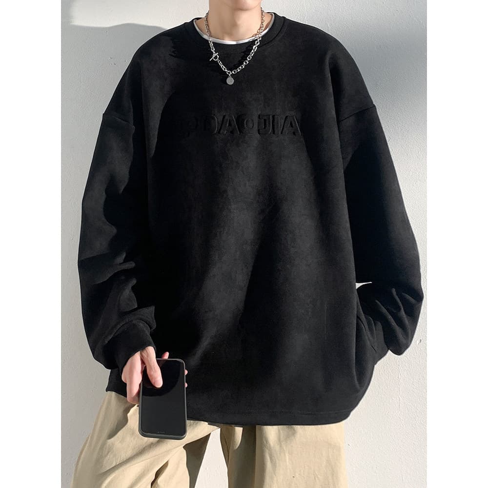 Moletom de camurça meninos primavera outono Street Wear 2026 novo estilo pesado solto tamanho grande topo em torno do pe