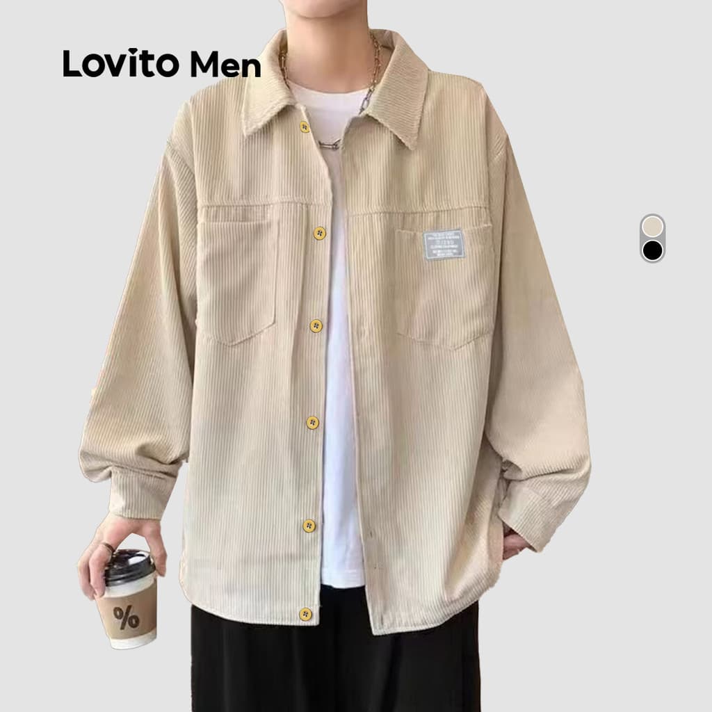 Lovito Jaqueta Masculina Casual Clássica E Versátil Com Bolsos Cor Cáqui Para Outono/inverno (Veste Pequeno) LNE122169
