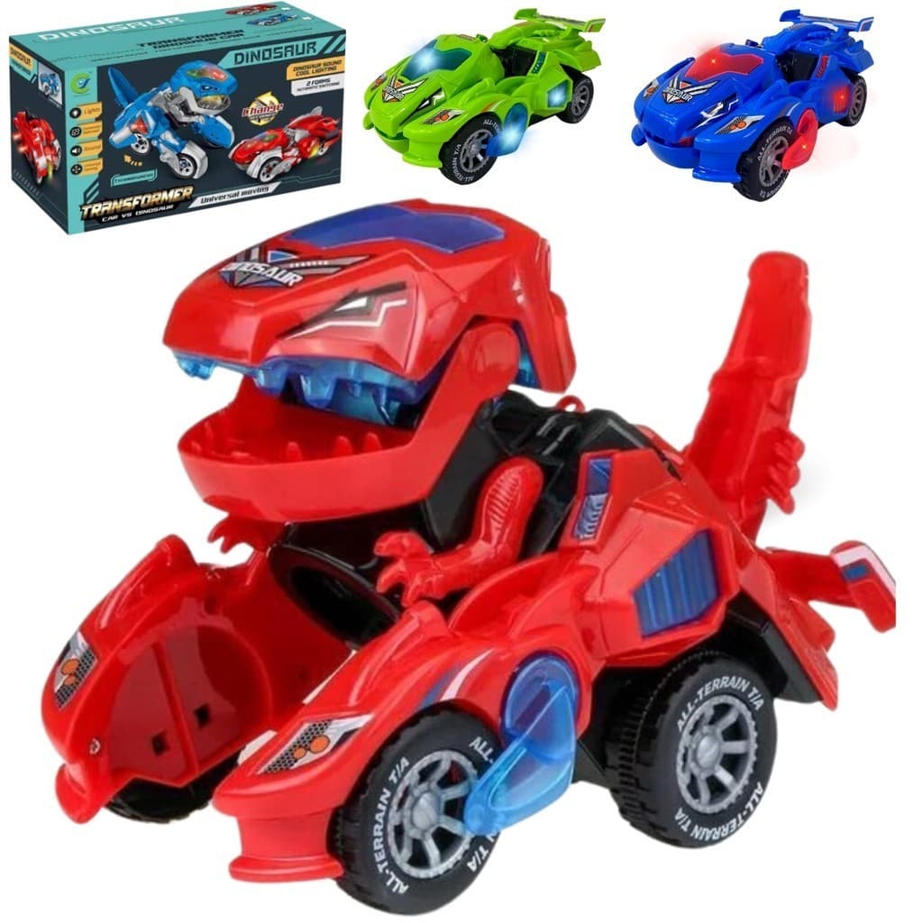 Carro Dinossauro Vira Robô Dino T-rex C/ Luz Som Bate Volta