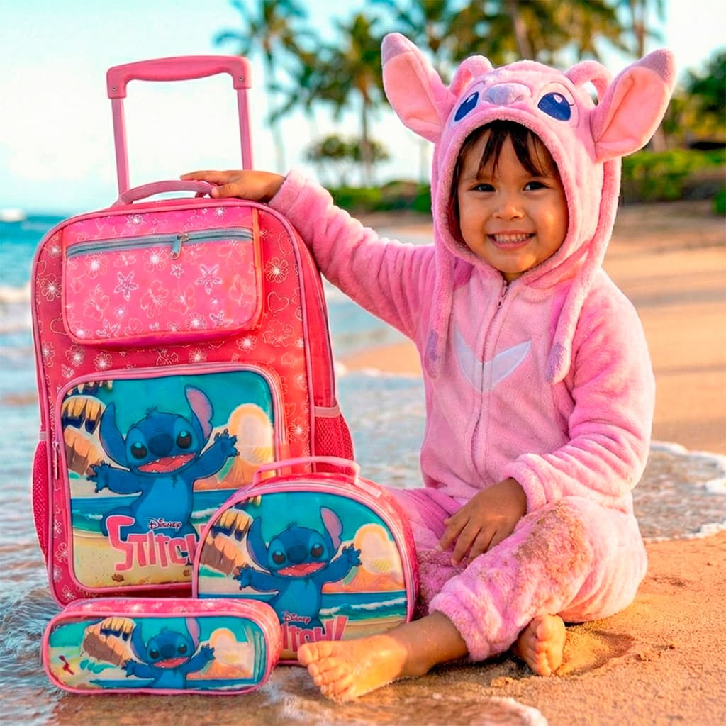 Kit Mochila Escolar Estojo e Lancheira Infantil Grande Rodinhas  Silicone  Alça Ajustavel Resistente