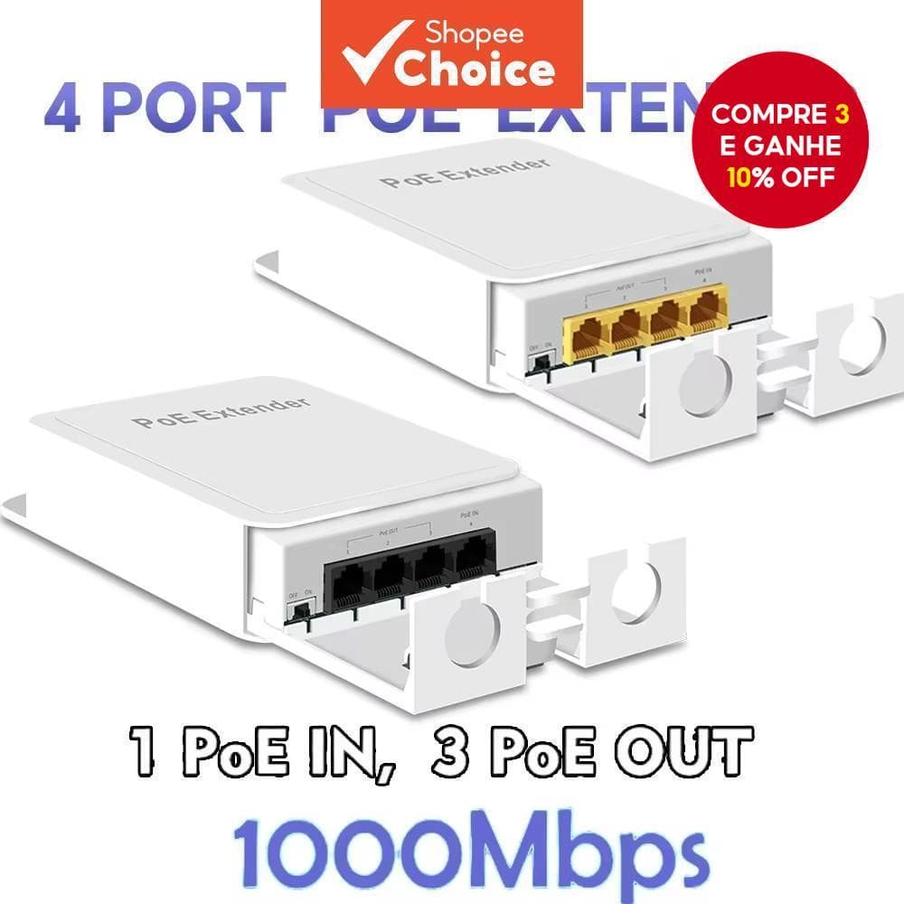  100Mbps 4 Portas IP55 Repetidor PoE à Prova d'Água 1 a 3 Interruptor de Rede Extensor PoE para IPC/NVR repetição allan