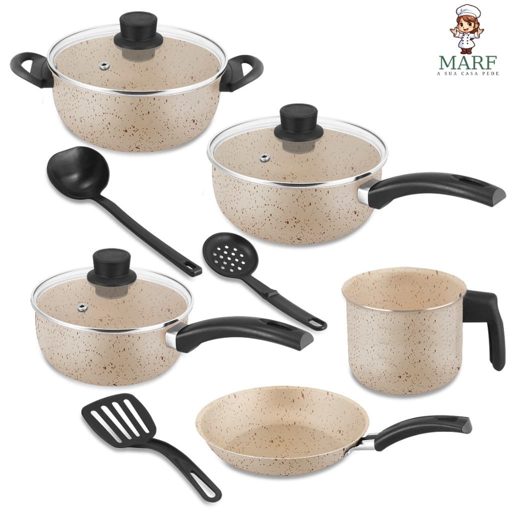 Kit de Panelas 8 Peças  Antiaderente Teflon Premium 5 Camadas com Tampa de Vidro – MARF