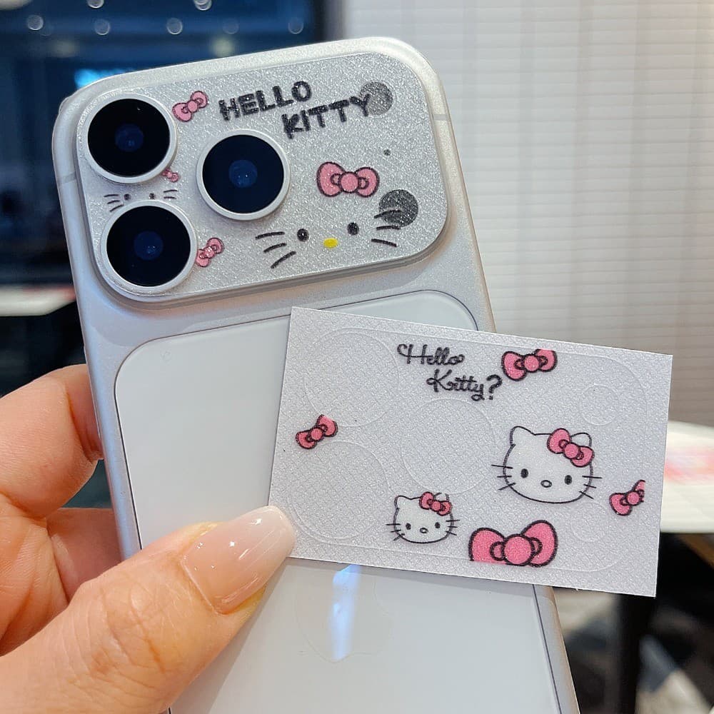 Adesivo De Glitter Vazado De Gatinho Fofo Para IPhone 17ProMax 17Pro Peças De Base De Lente De Filme Macio