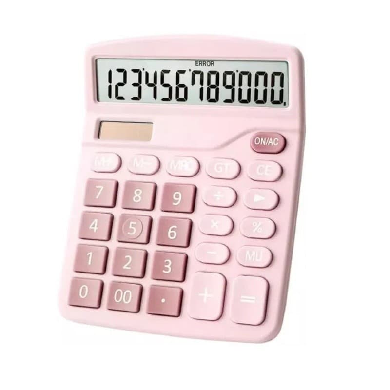 Calculadora Mesa Comercial Escritório Grande 12 Dígitos Solar e Pilha Azul Rosa Colorida
