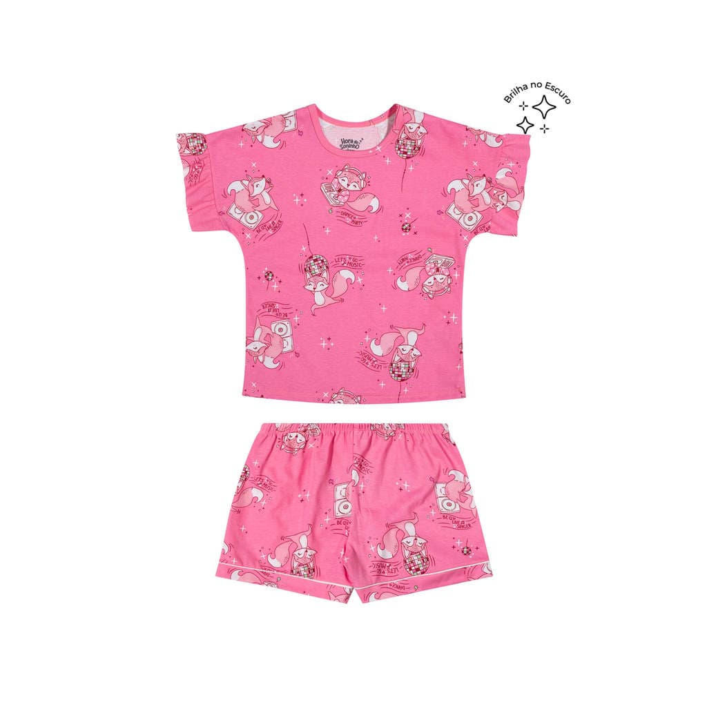 Pijama Curto Infantil Menina Raposa Elian Rosa