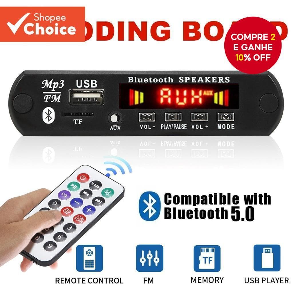 Kit DC 12V Bluetooth 5.0 Sem Fio MP3 Áudio WMA Módulo Reprodutor De Música Perdas USB AUX TF Rádio FM