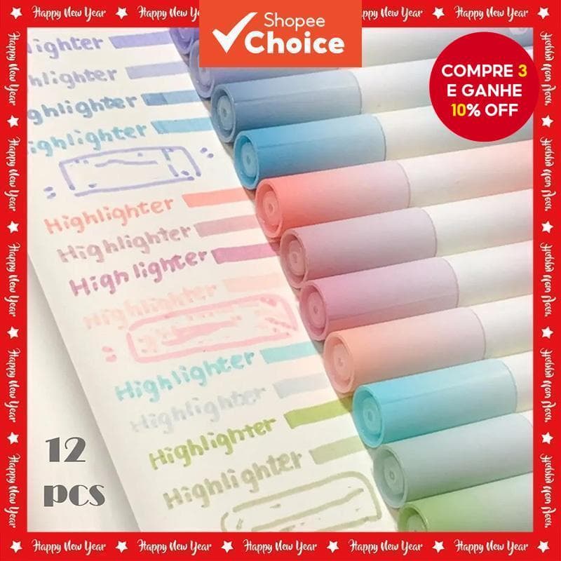 Conjunto De Canetas Iluminadoras Morandi 12 Unidades , Marcador Suave De Cor Para Diário , Estudo , Escritório