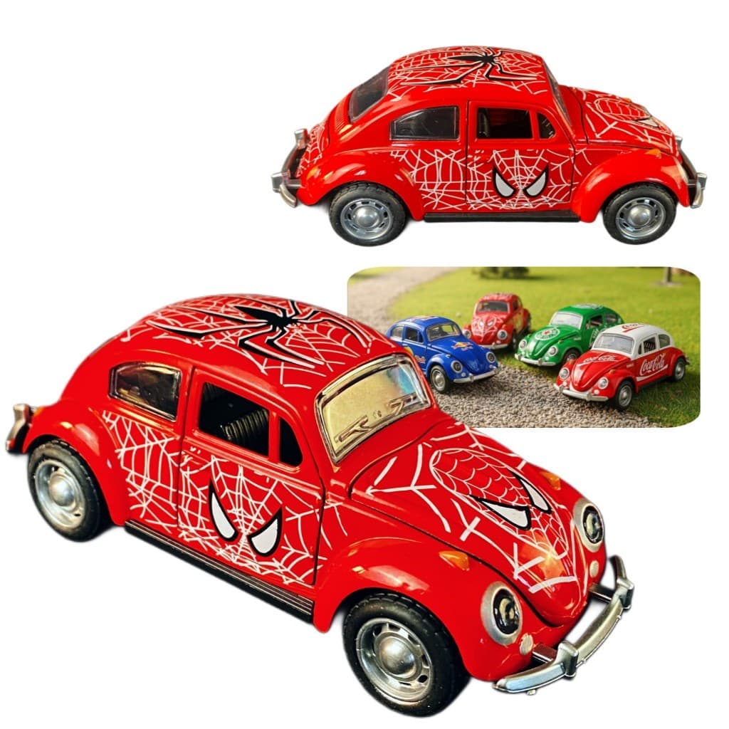 Fusca Homem Aranha Metal 1:32 Fricção Abre Portas Capô e Porta-Malas