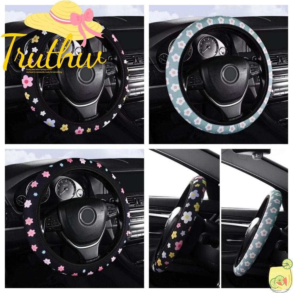 Capa De Volante De Carro TRUTHW , Alça Respirável De Flor Fresca Pequena , Interior Automotivo Absorvente