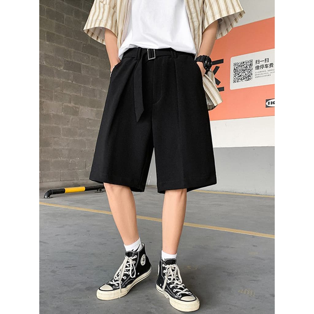 Preto terno Shorts masculino verão solto sobre o joelho meninos cinco-seis pontos dk calças High-End roupas masculinas c