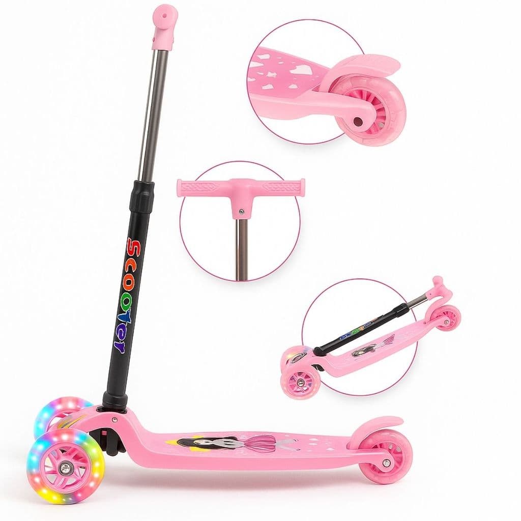 Patinete Infantil Let's Play 3 Rodas que Brilham | Scooter Dobrável e Ergonômico Led