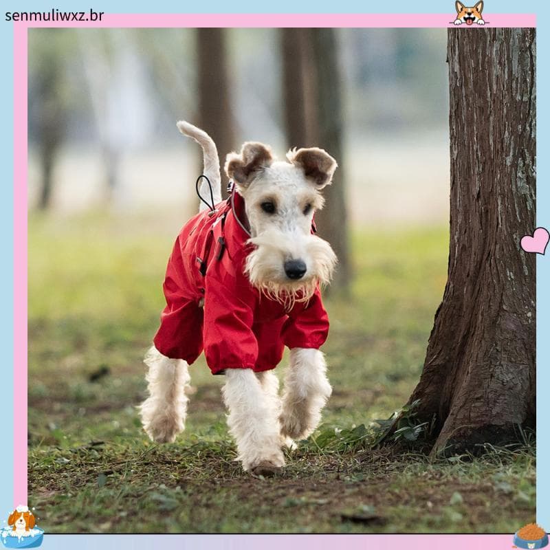 Capa De Chuva Cachorro Para Cães Com Arnês Macacão Impermeável Animais De Estimação Pequenos
