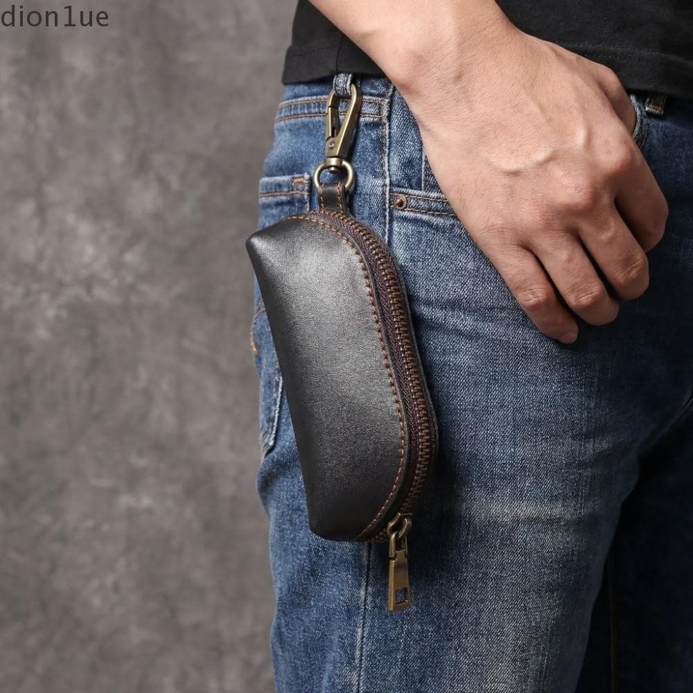 DION1UE Mini Bolsa De Moedas De Couro , Chaveiro Masculina Anti-Perda De Grande Capacidade , Água Respingos