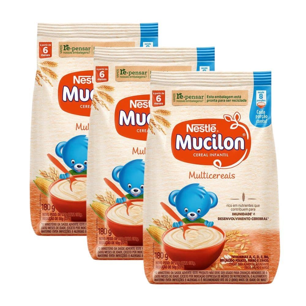 Kit 3 Cereal Infantil Mucilon Multicereais 180g