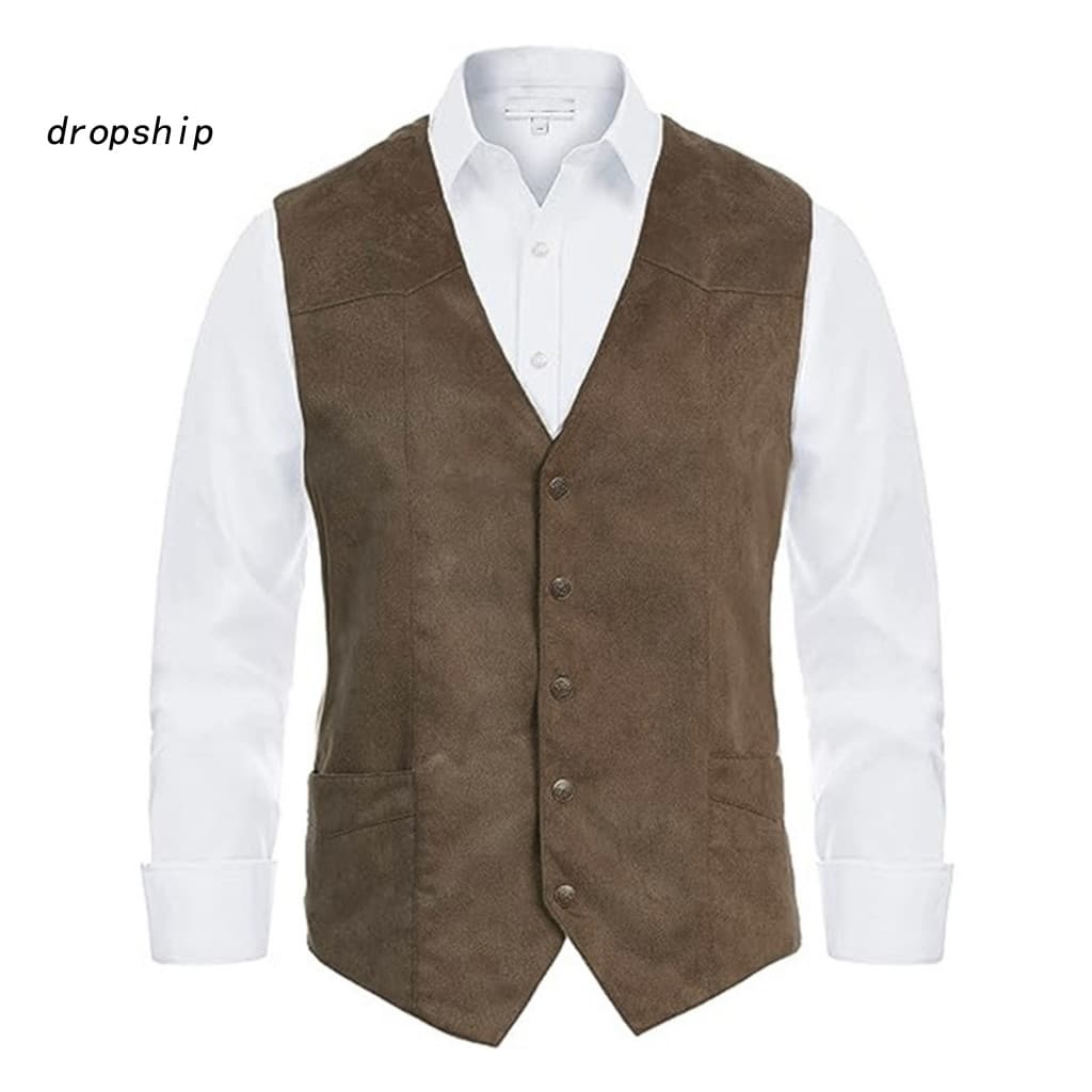 Men Formal Wear Suit Vest Men's Slim Fit V-neck Waistcoat with Pockets Single Breasted Business Sleeveless Solid Color D