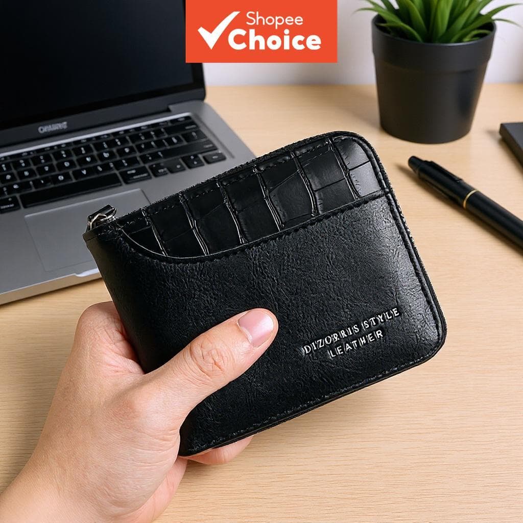  Porta-moedas e carteira masculina com zíper, design moderno, vários compartimentos para cartões, grande capacidade