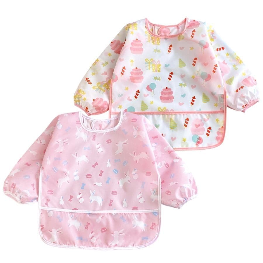 Kit Babadores Neném 2 Manga Longa Impermeável Coelho Cupcake