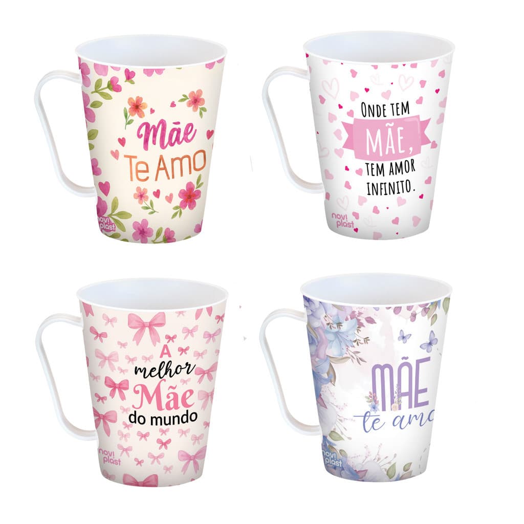 Kit 12 Canecas 430ml Lembrancinhas Presente Flor Mães Mae