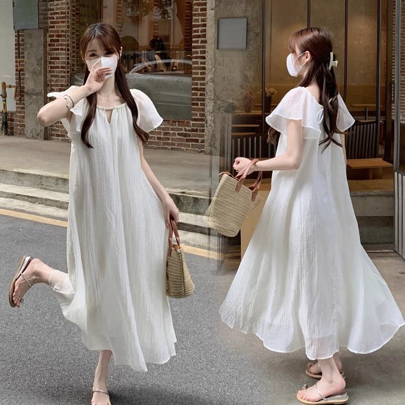 2024 verão moda vestido de maternidade tamanho grande manga voadora saia longa gaze verão vestido de maternidade YHKK