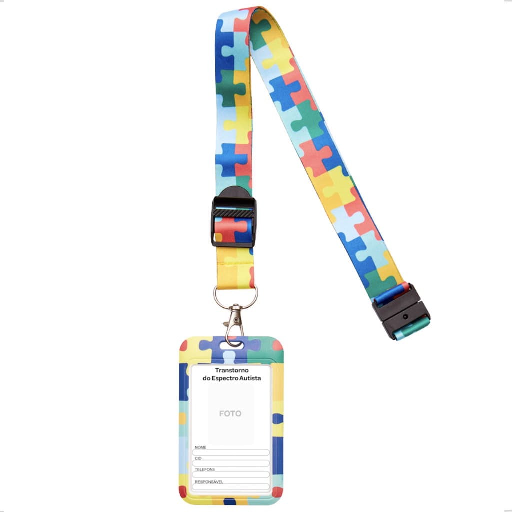 Porta Cracha Identificador Espectro Autista TEA Autismo Cordão Identificação Fita Infantil Buba