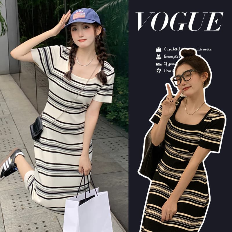 Vestido de verão para maternidade 2026 novo estilo de moda listrado seda gelo estilo longo verão estilo fino saia roupas