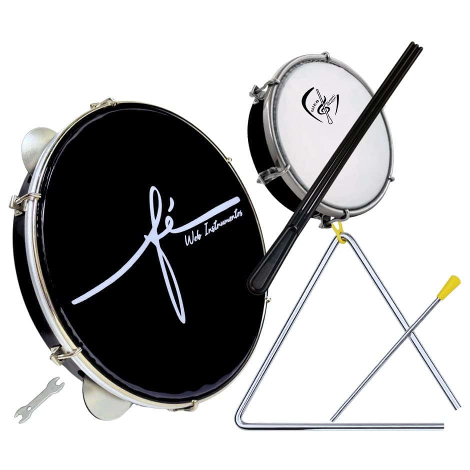 Pandeiro Pele Preta Fé BK Web Instrumentos+ Kit Percussão