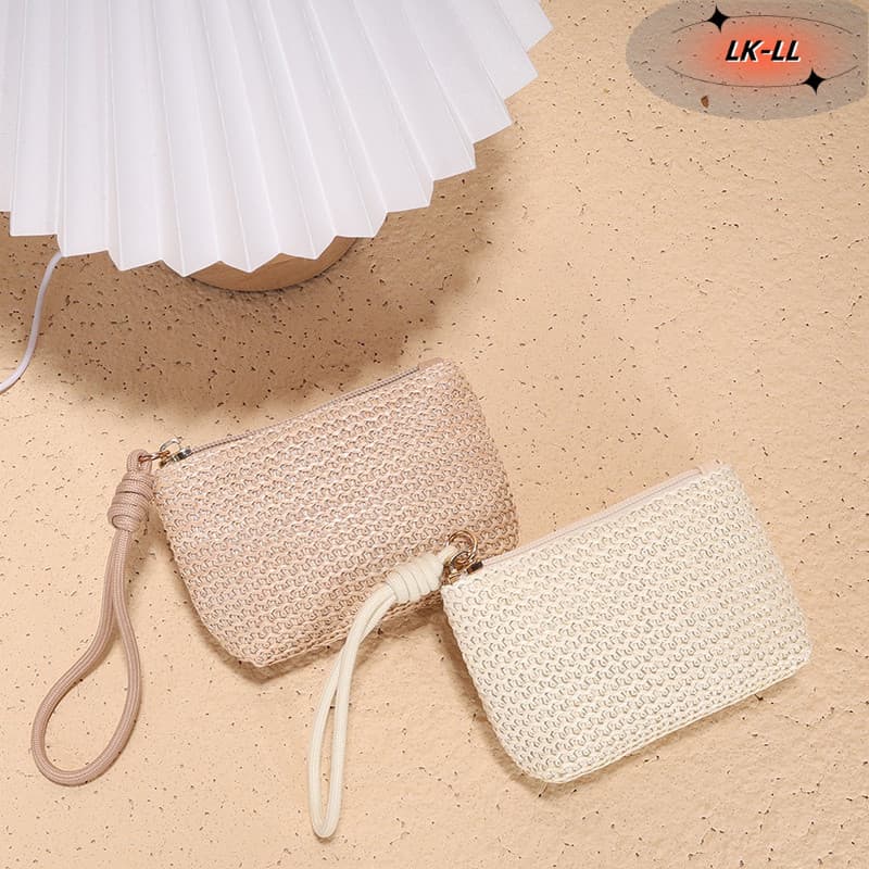 Carteira Tecida Feminina Elegante Com Cordão-Bolsa Portátil Para Cartão Chave , Pequena Estilo Envelope Zíper