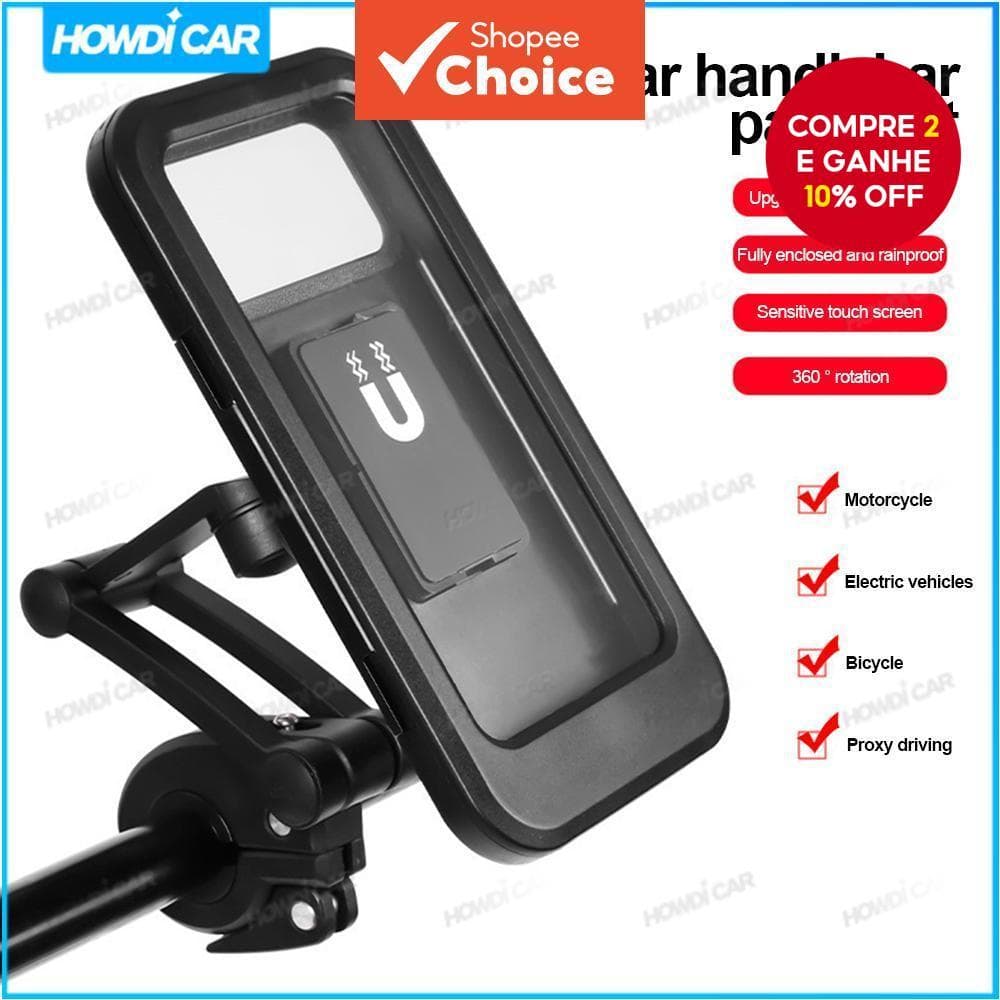  Suporte Magnético Impermeável para Celular em Motocicleta - Montagem Giratória 360° para Guidão