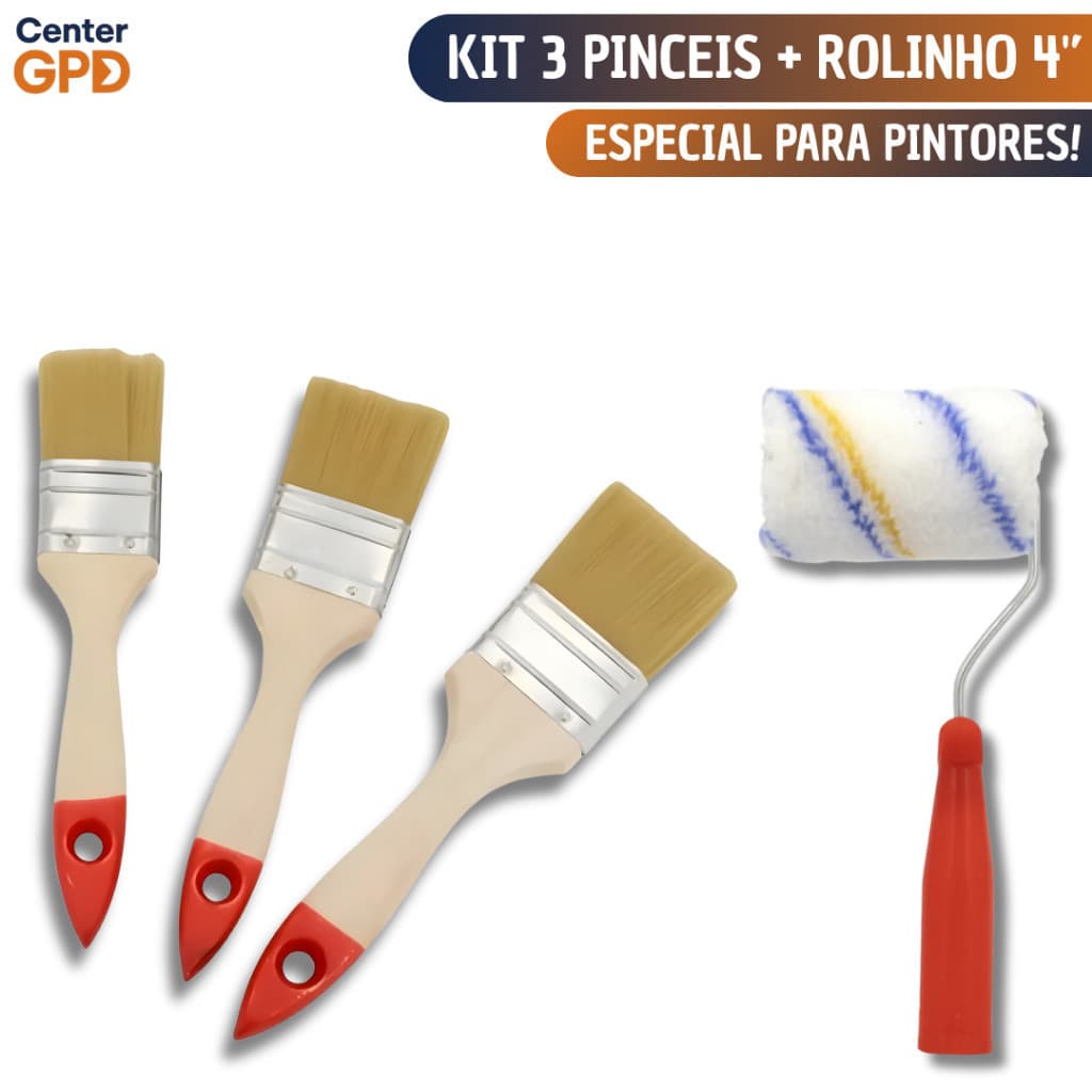Kit 3 ou 5 Pinceis de Cerda Natural + Rolo De Tinta 4'' | Ideal P/ Pintura em Parede ou Arte em Tela