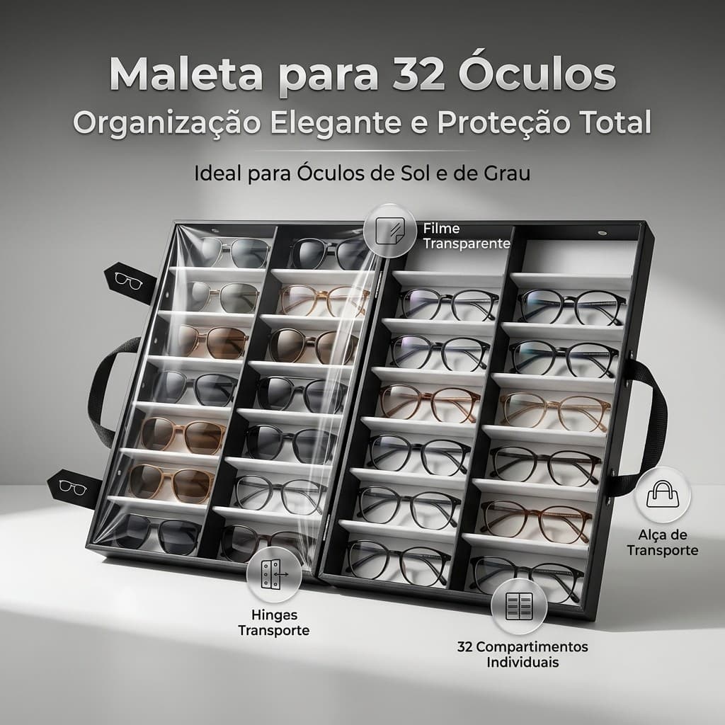 Maleta para armazenar oculos de 32 lugares , De sol e Grau