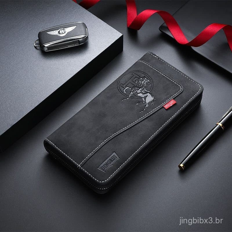 Carteira Masculina com Zíper, Bolsa Longa para Celular com Múltiplos Compartimentos para Cartões, Bolsa de Mão Elegante 