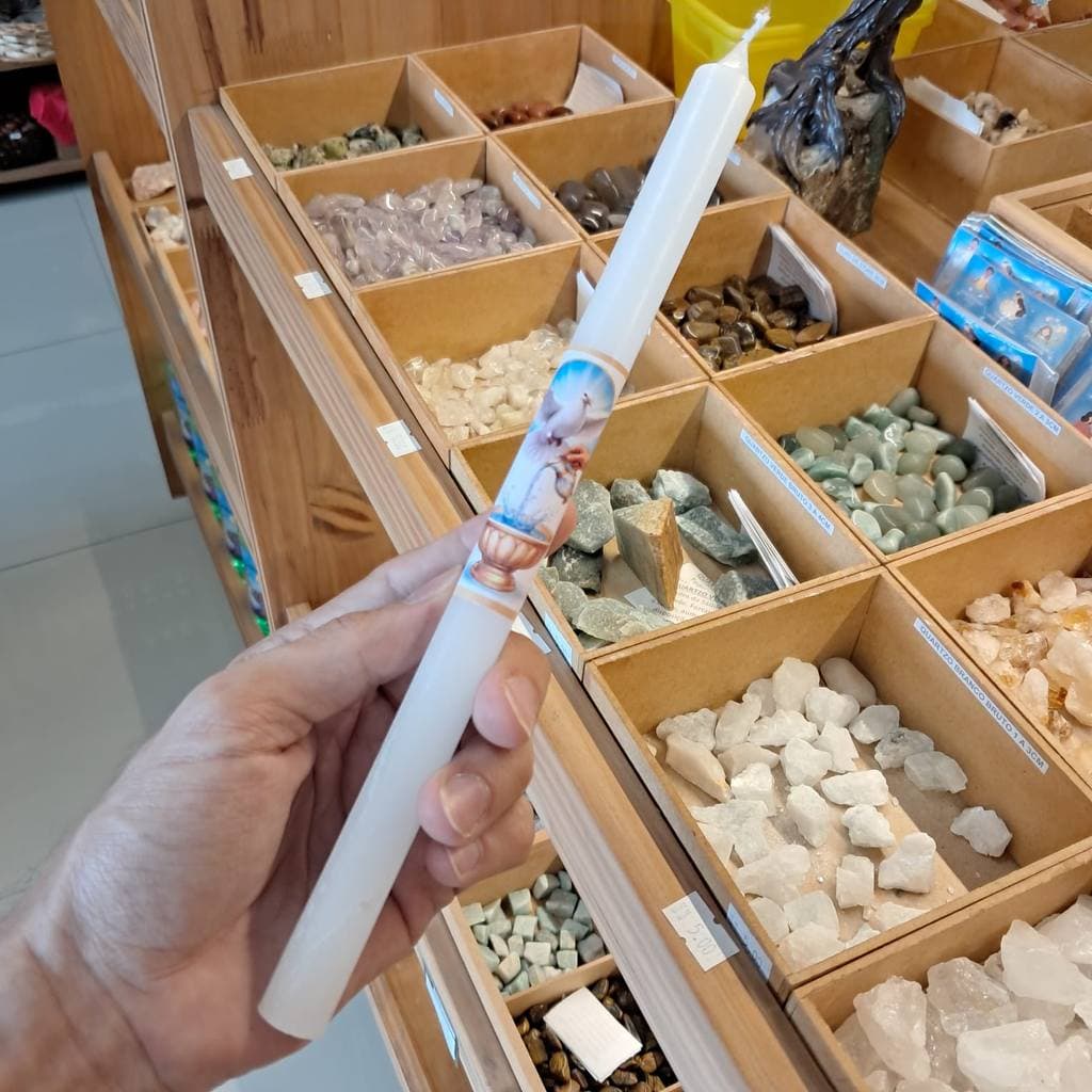 VELA DE BATISMO EUCARISTIA E PRIMEIRA COMUNHÃO 25CM 40G - CASA FÉ