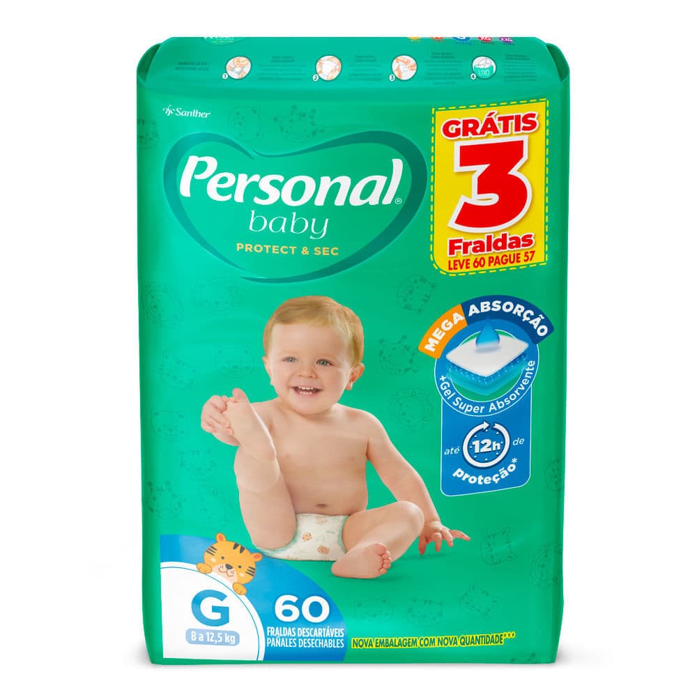 Fralda Personal Baby Protect & Sec Tamanho G Leve 60 Pague 57 Fraldas Descartáveis