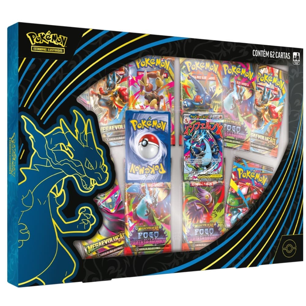 BOX POKÉMON COLEÇÃO MEGA CHARIZARD X EX COPAG EVOLUÇÃO ME02 TCG CARTAS BOOSTERS MEGAEVOLUÇÃO FOGO
