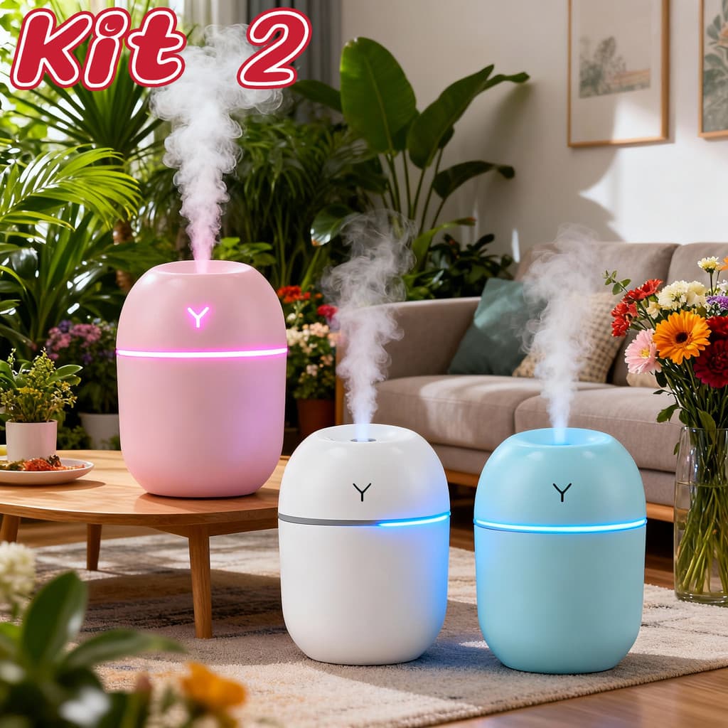 Kit 2 Difusor de Aromaterapia Egg 200ml Umidificador de Ar com LED Purificador para Casa