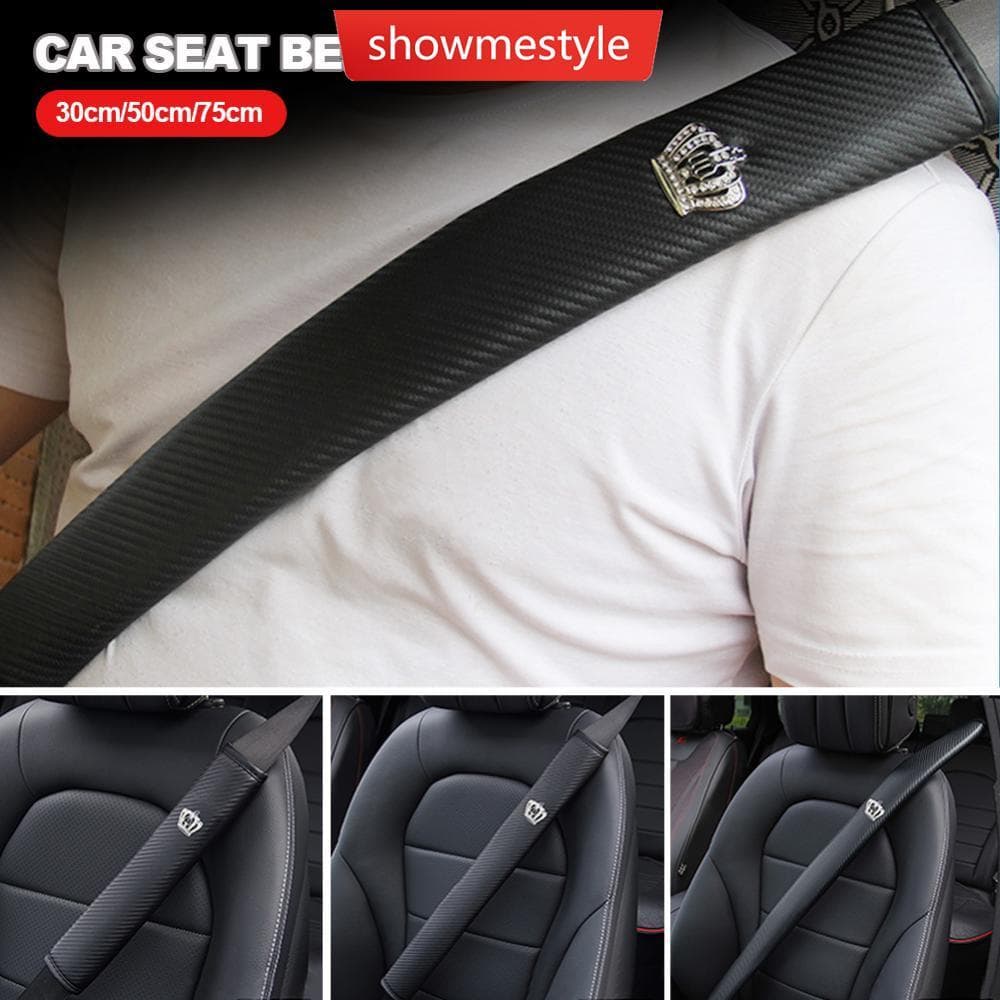 SMS 30/50/75cm Couro De Fibra Carbono Cinto De Segurança Do Carro Capa Ombro Estilo Interior Acessórios Com Coroa De Cri