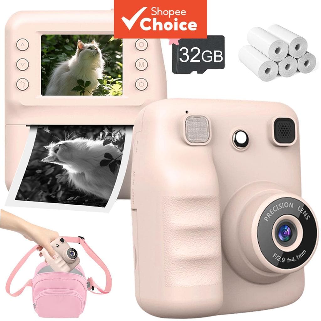 Câmera De Impressão Instantânea Portátil Para Viagem Digital Meninas Com 5 Rolos De Papel E Bolsa Infantil