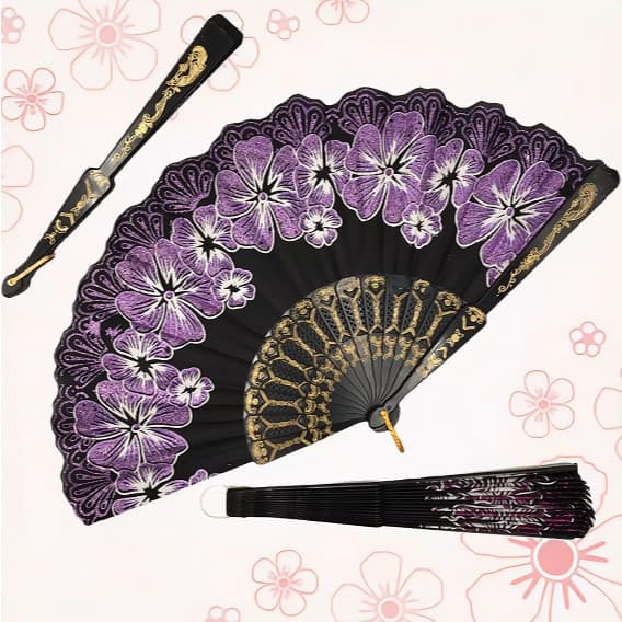 Leque  Luxo com Decoração Brilho para Abanar FLOR