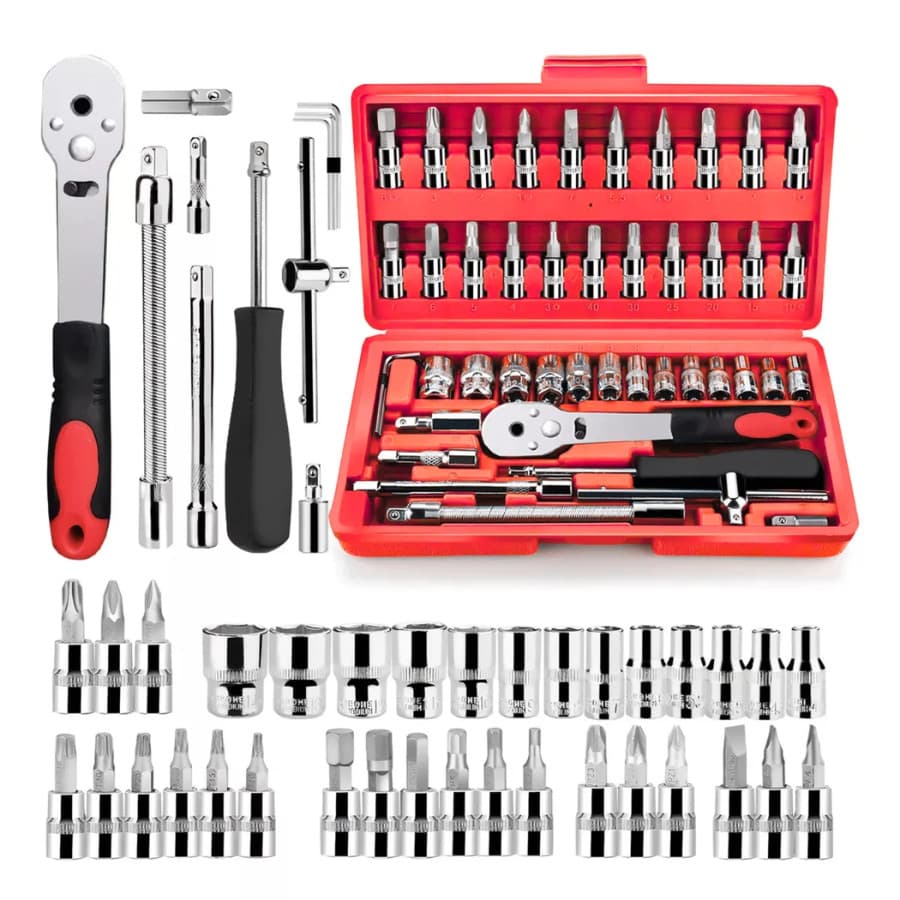 Kit Ferramentas 46 (1063) Peças Jogo De Soquetes Chave Catraca Reversível Com Maleta Jogo Completo 1063