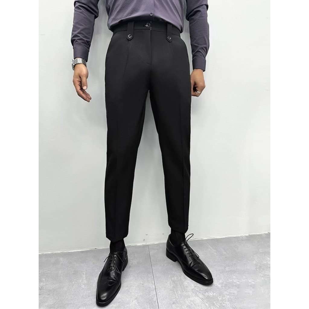 Luz estilo maduro primavera verão calças masculinas botão duplo moda não-ferro fino-ajuste negócios Formal Wear profissi