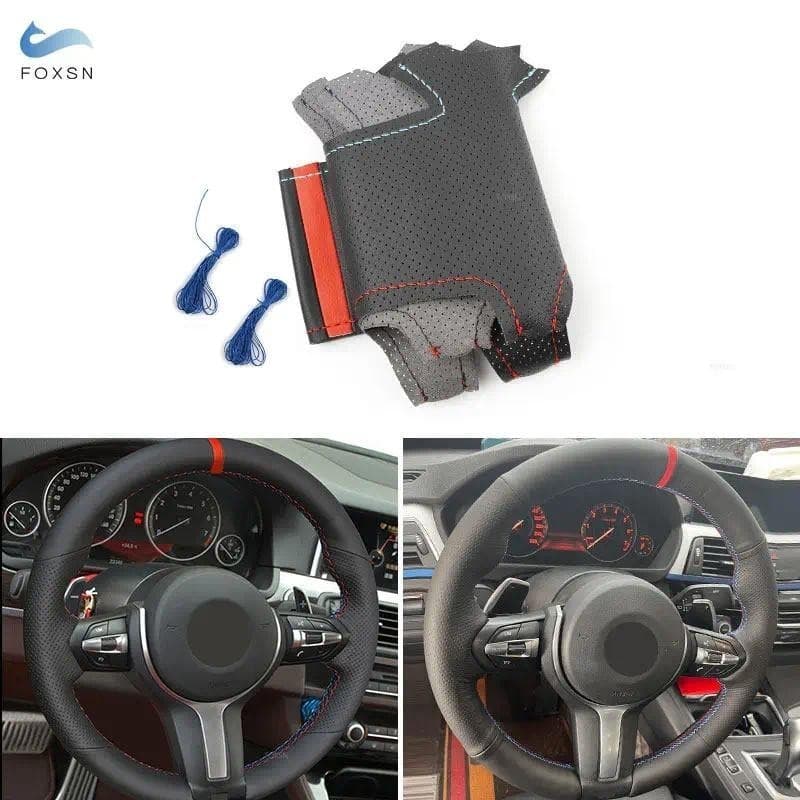 Para BMW M Esporte F30 F31 F34 F45 F46 F22 F23 M235i M240i X1 F48 X2 F39 Couro Perfurado Vermelho Azul Linha Volante Cap