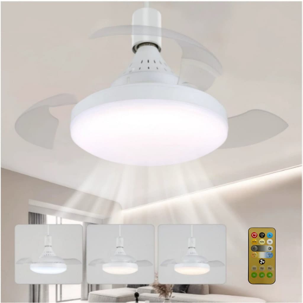 VENTILADOR DE TETO RETRÁTIL COM LED | CONTROLE REMOTO | 3 CORES DE LUZ | SILENCIOSO