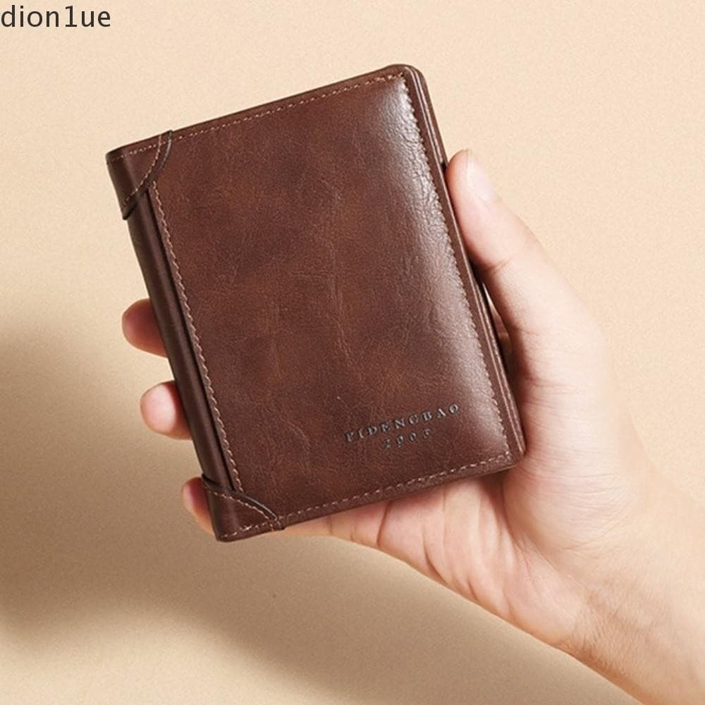 DION1UE Carteiras De Couro PU , Bolsa De Mão Masculina Com Zíper Curto Moedas De Armazenamento Vintage Multifuncional