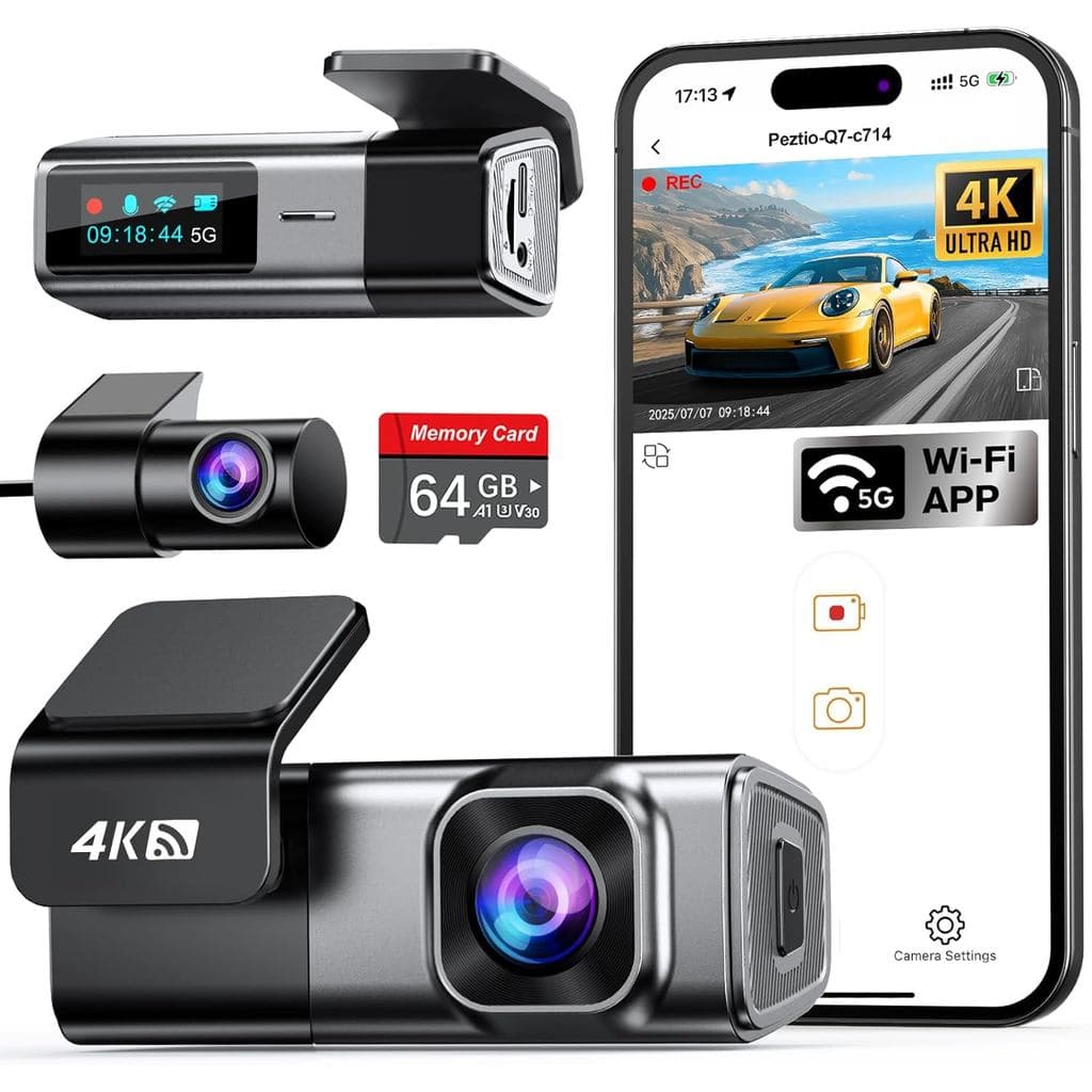 Câmera Veicular Navycrest 4K Frontal e Traseira com Cartão de 64GB, Wi-Fi 5G Integrado, Câmera para Carros 4K Frontal e 