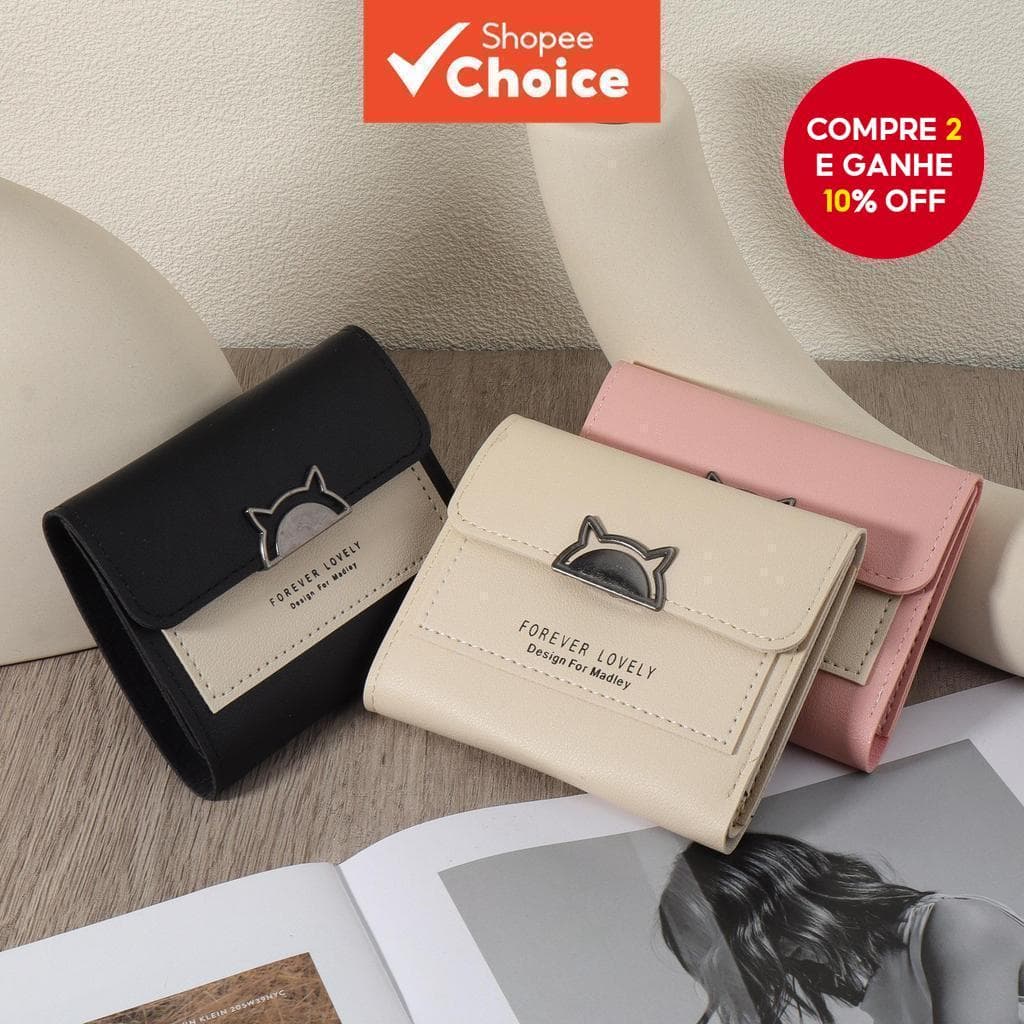 Metal Decoração Gato Carteira Feminina Pequena 30 Dobras com Slots e Janela de Identificação